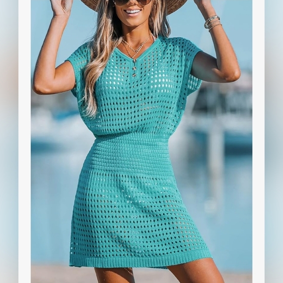 Women's Turquoise Swim Cover-Up Dress (T17) - Picture 2 of 6